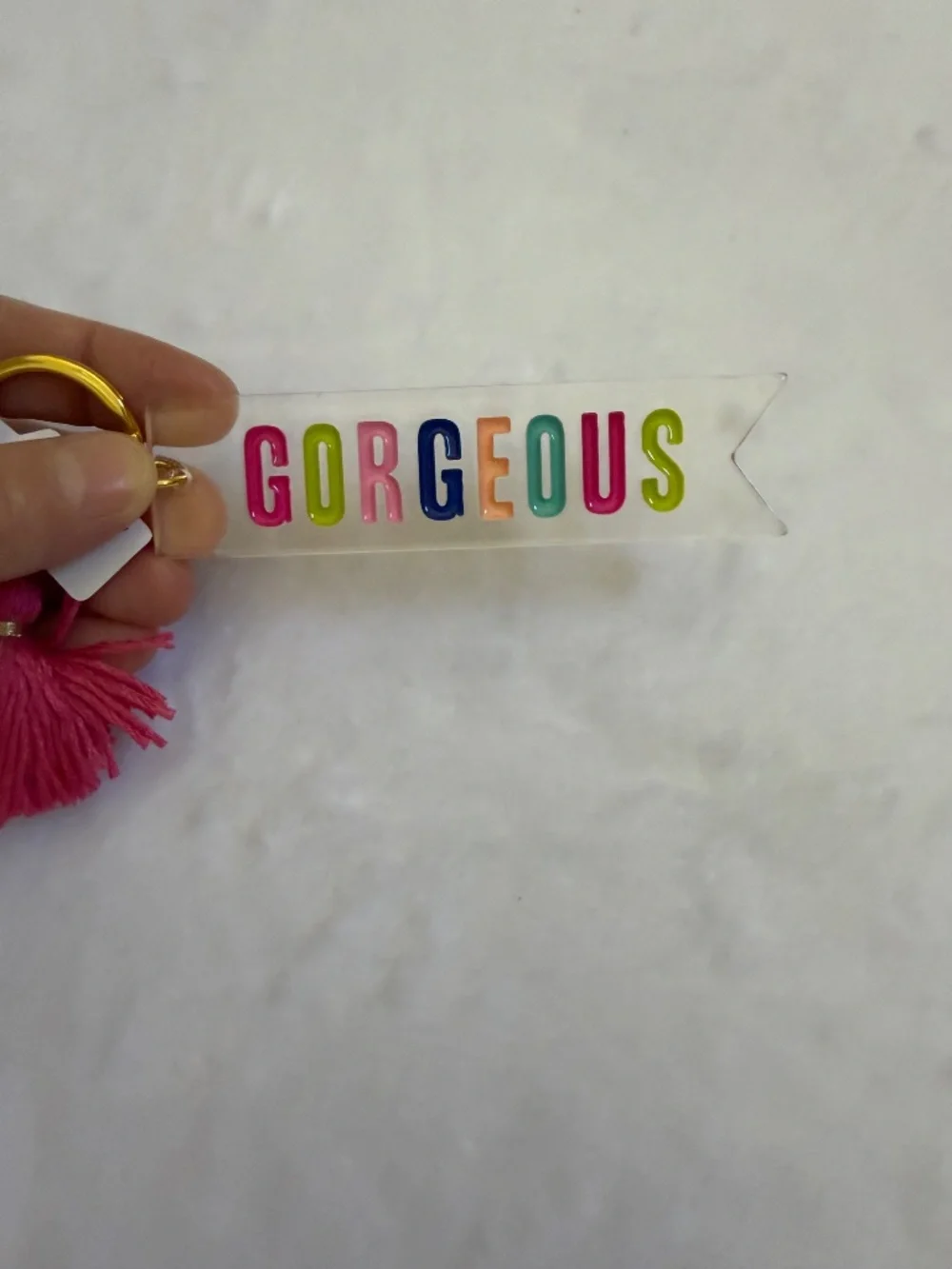 Santa Barbara Design Studio “Gorgeous” Acrylic Multicolor Keychain Pink Tassel